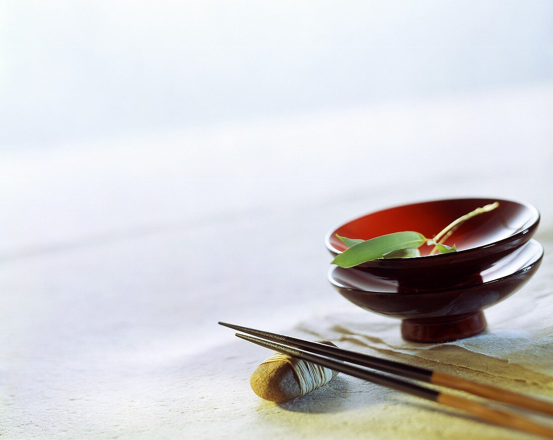 Asian food bowls and chopsticks