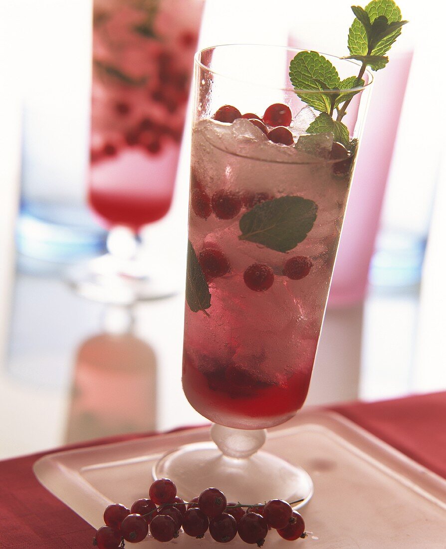 Redcurrant and mint cooler with ice cubes