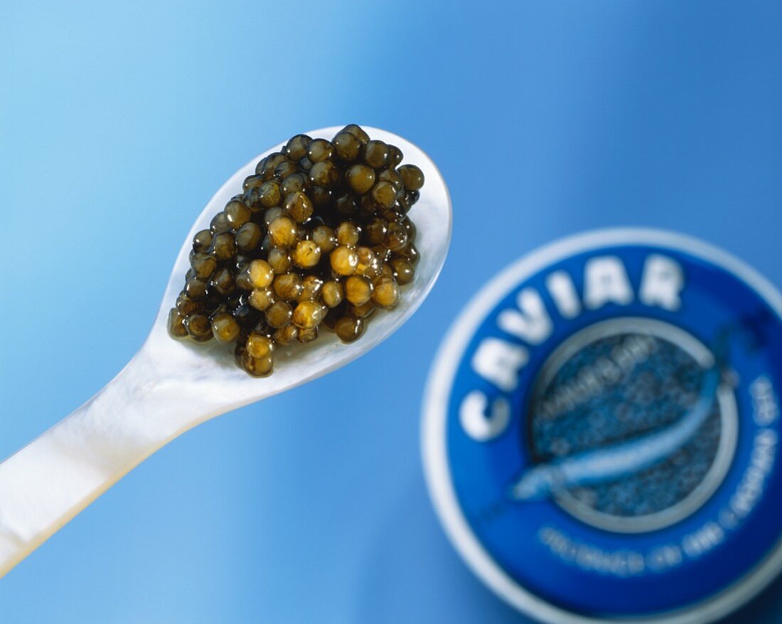 Caviare on mother-of-pearl spoon