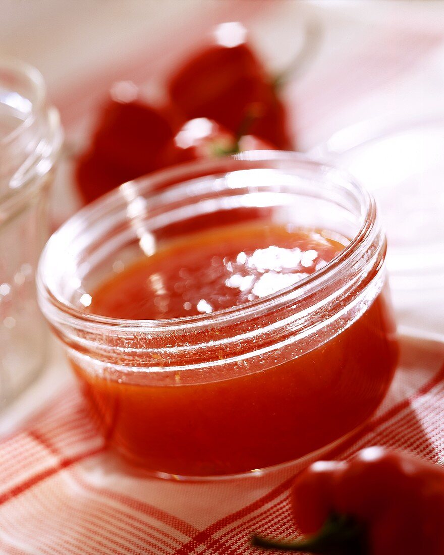 Red pepper jam in jar