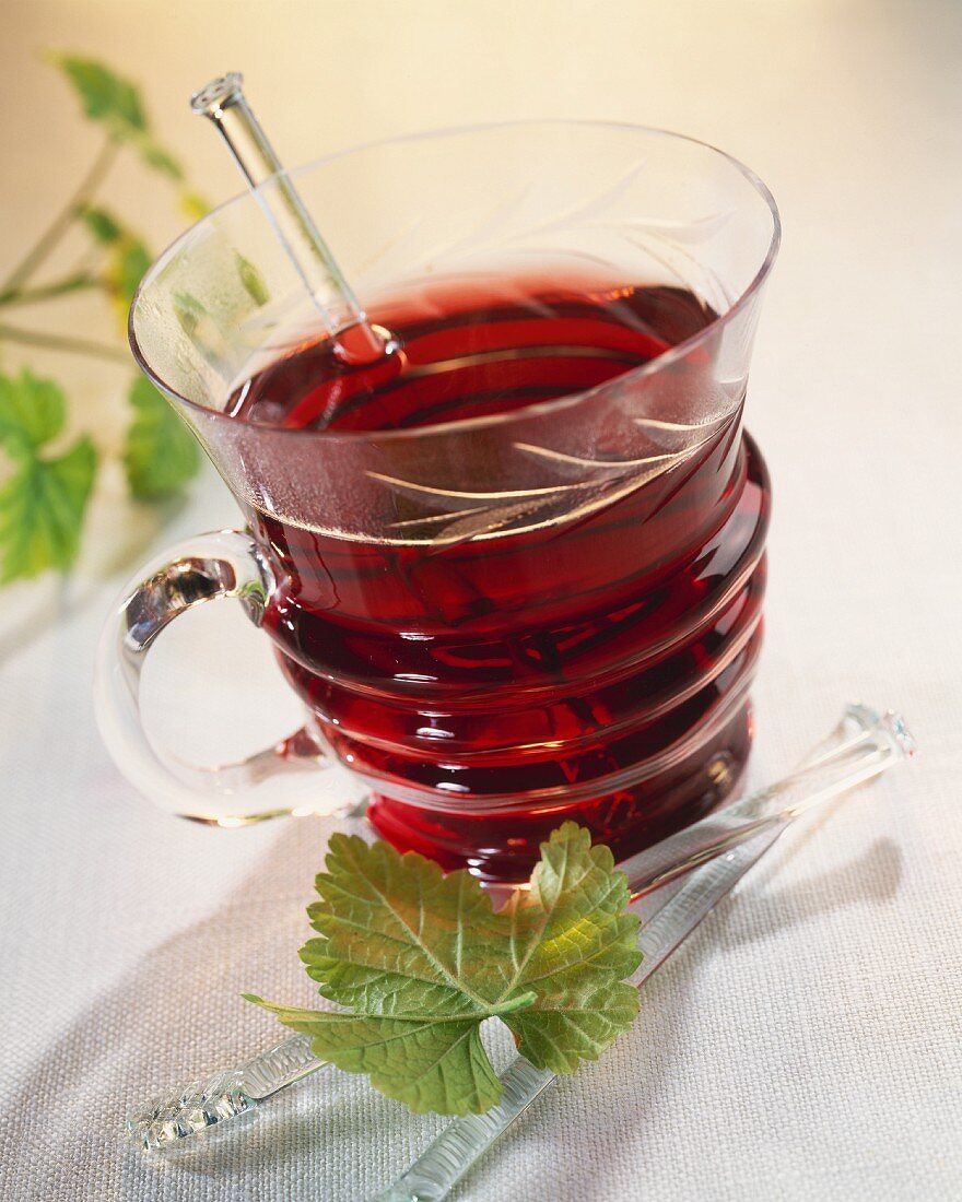 Red wine punch with blackcurrant liqueur and rum