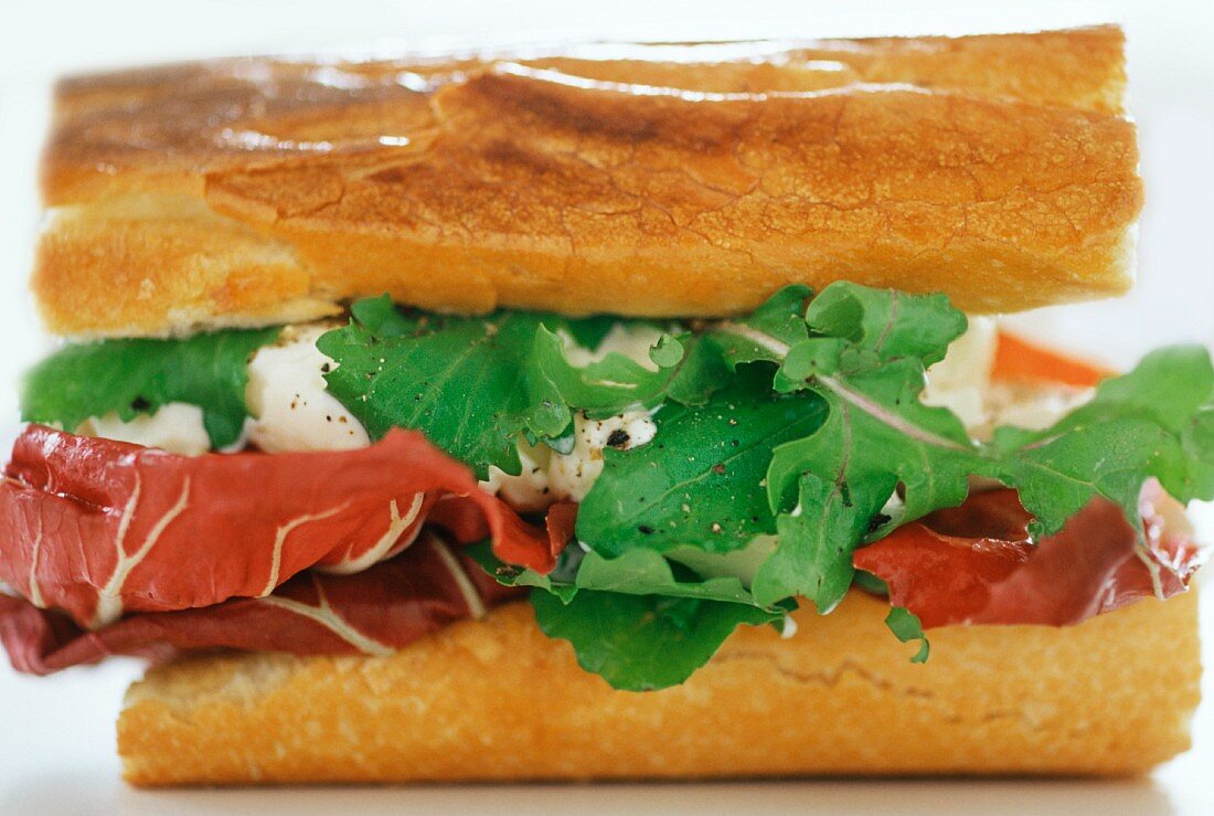 Sandwich with mozzarella, rocket and radicchio