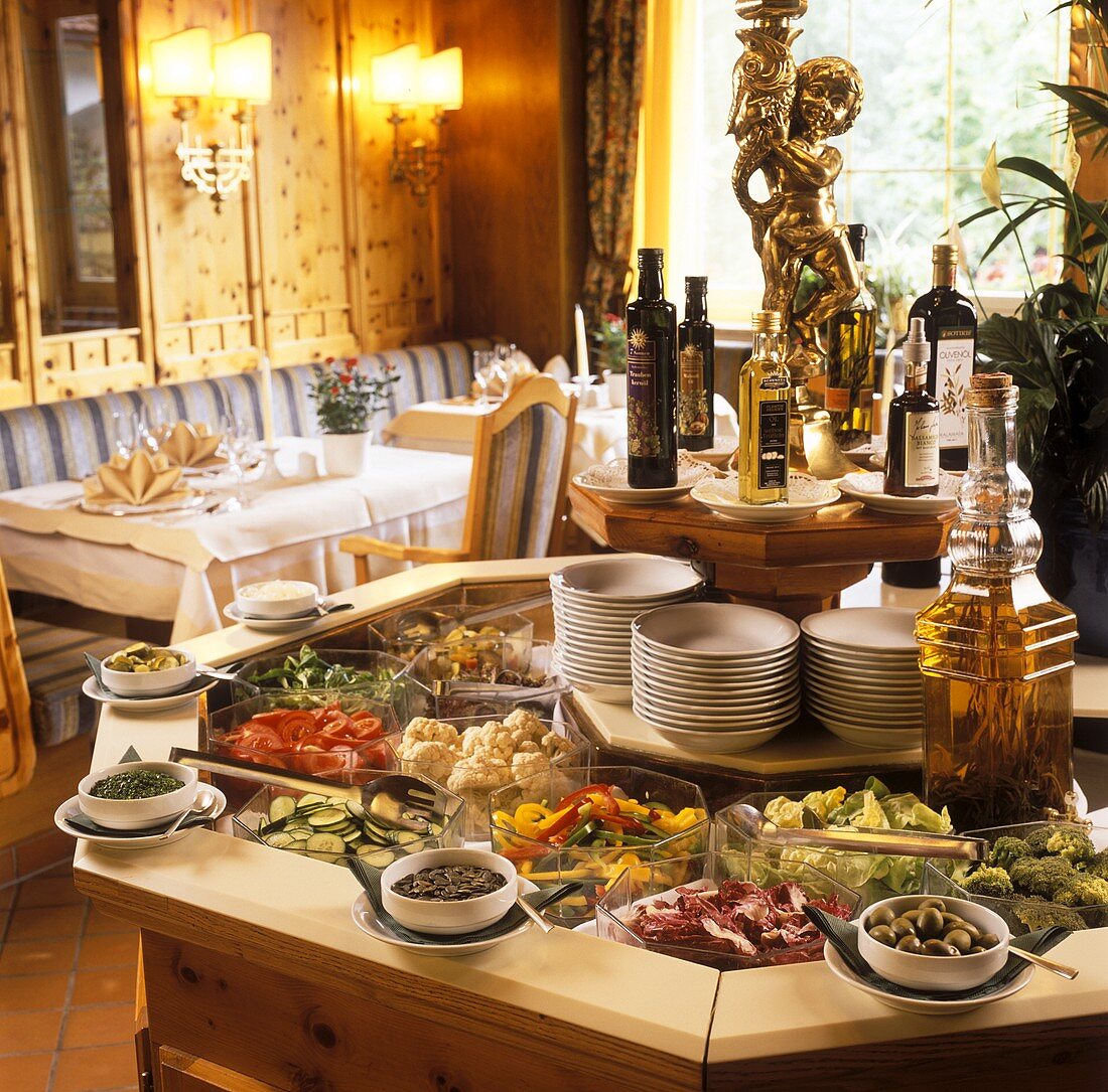 Salad buffet in rustic restaurant
