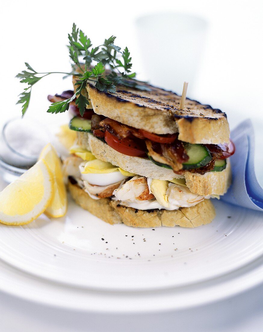 Crab, vegetable and egg sandwich
