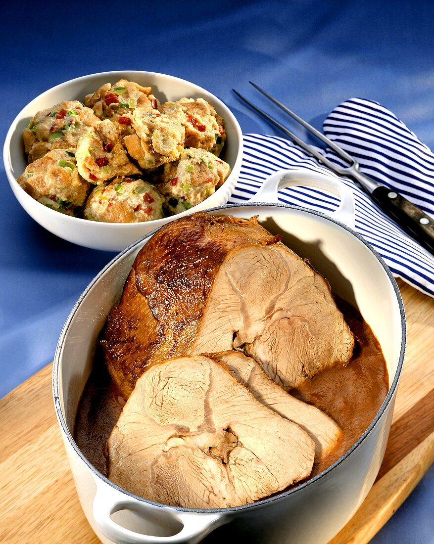Roast veal with bread and vegetable dumplings