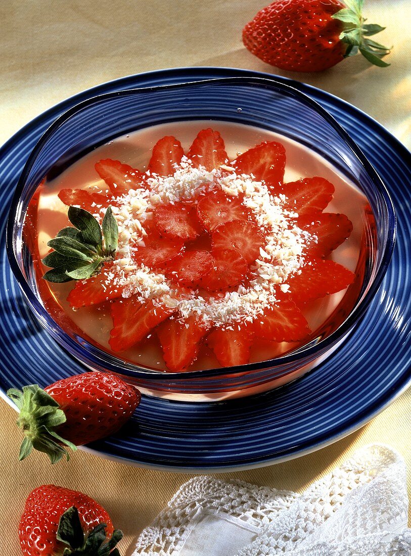 Strawberry jelly with grated white chocolate