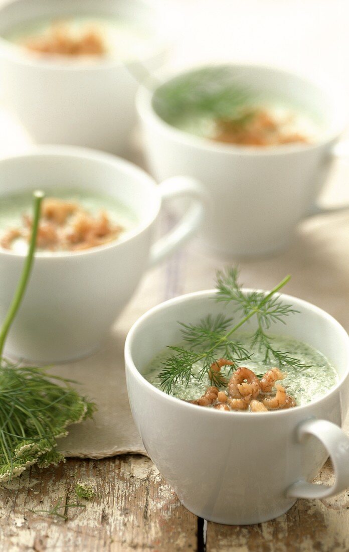 Cucumber soup with shrimps and dill