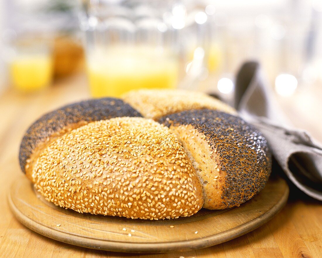 Round sesame and poppy seed loaf