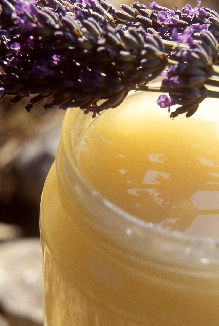 Lavender honey in jar
