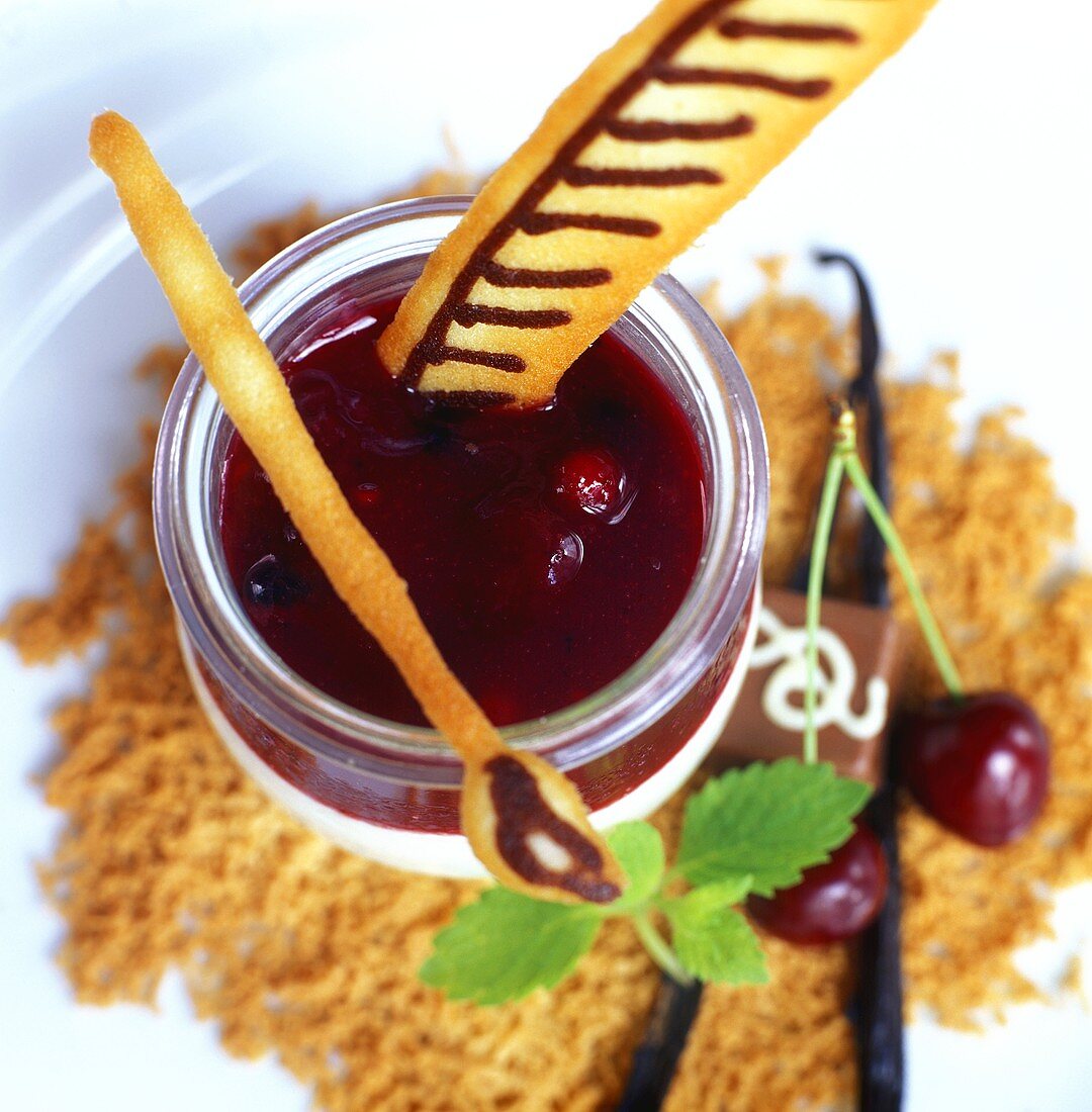 Cherry jam with wafer spoons