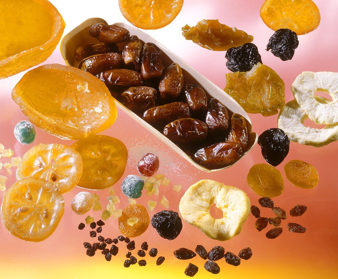 Various dried fruits and candied fruits