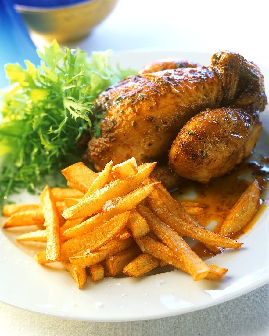 Spicy roast chicken with chips, England