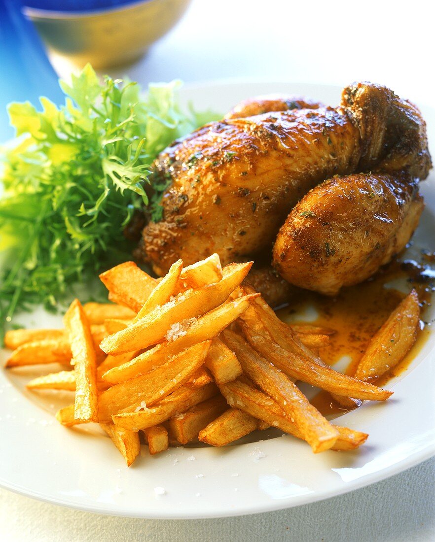 Würziges Brathähnchen mit Pommes frites aus England