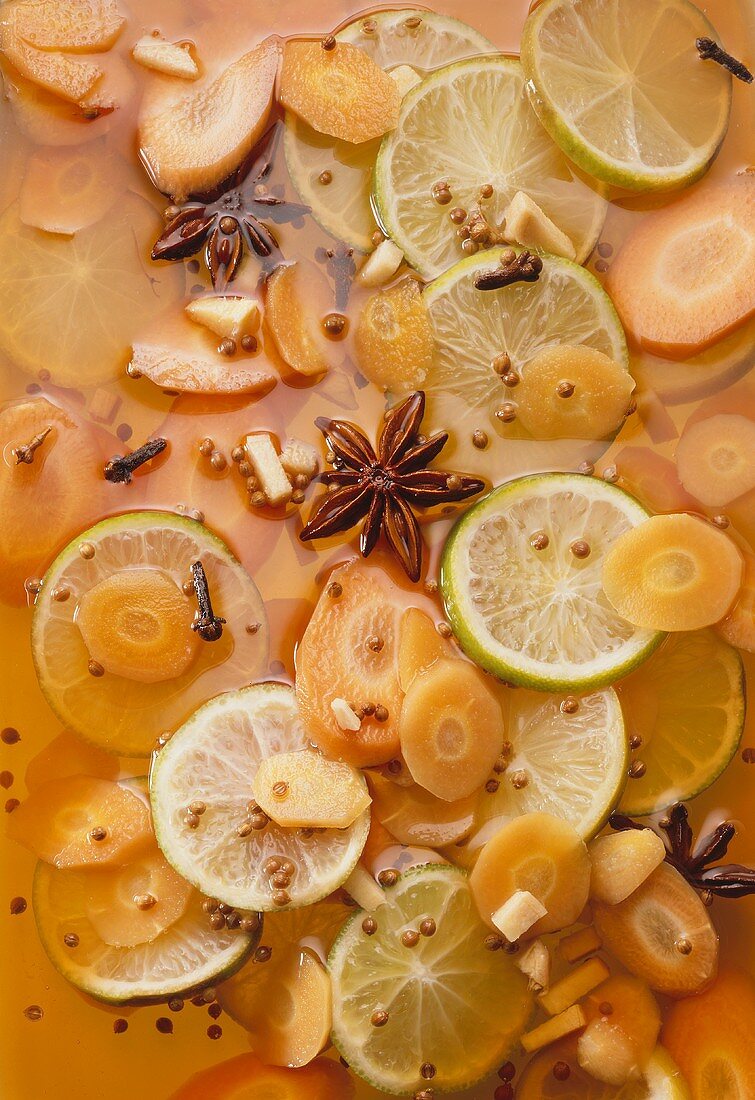 Bottled carrots with star anise and limes