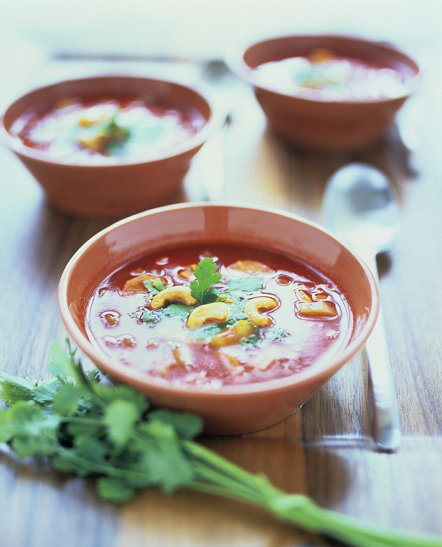 Mexican chili tomato soup with cashew nuts