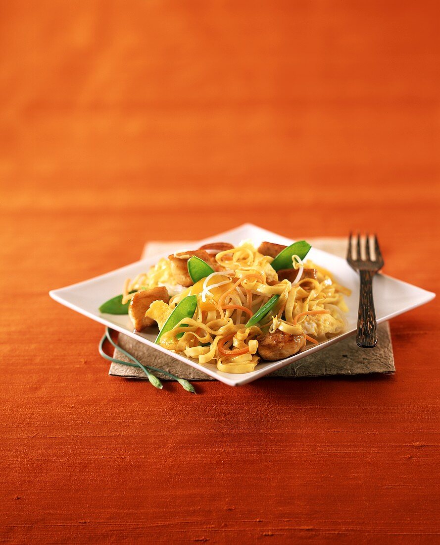Pad Thai (fried noodles) with vegetables and chicken