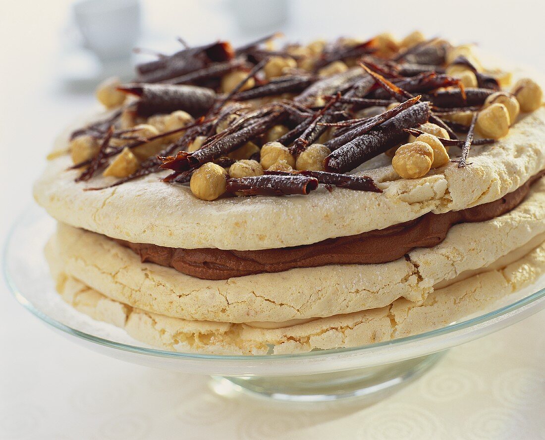 Chocolate meringue cake with hazelnuts