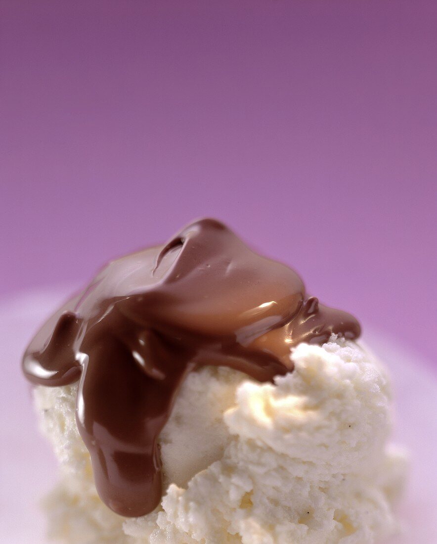 White chocolate ice cream with chocolate sauce