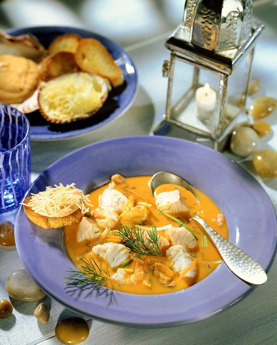 Fish soup with mussels and dill