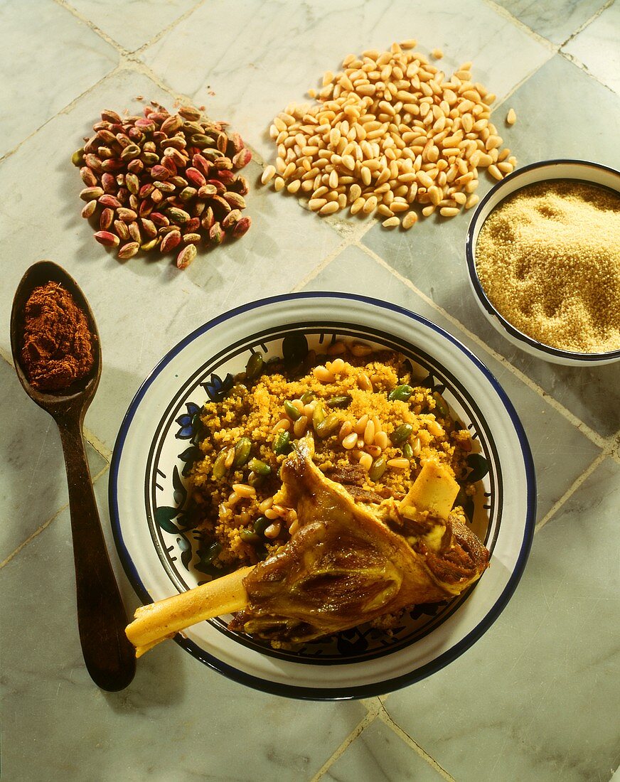 Lamb couscous with pistachios and pine nuts from Tunisia