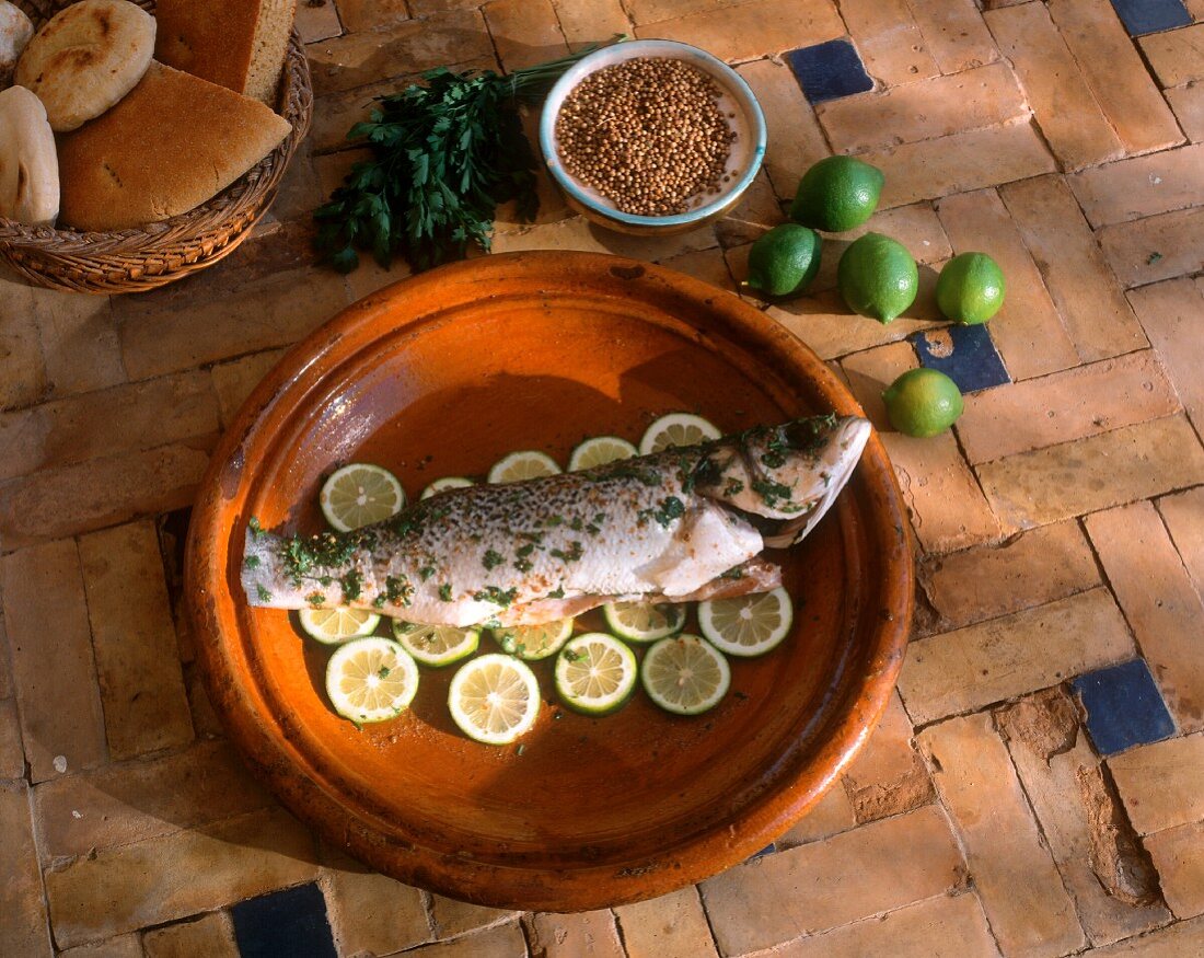 Moroccan sea bass with limes and coriander