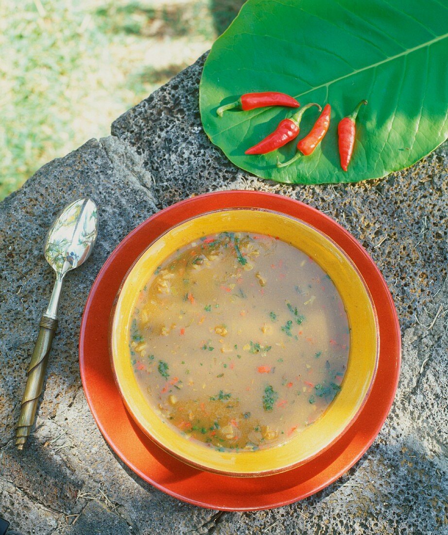 Soup with chili peppers from Mauritius