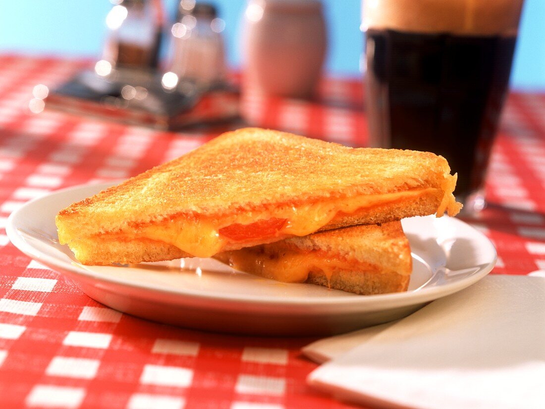 Grilled cheese sandwich; Coca Cola