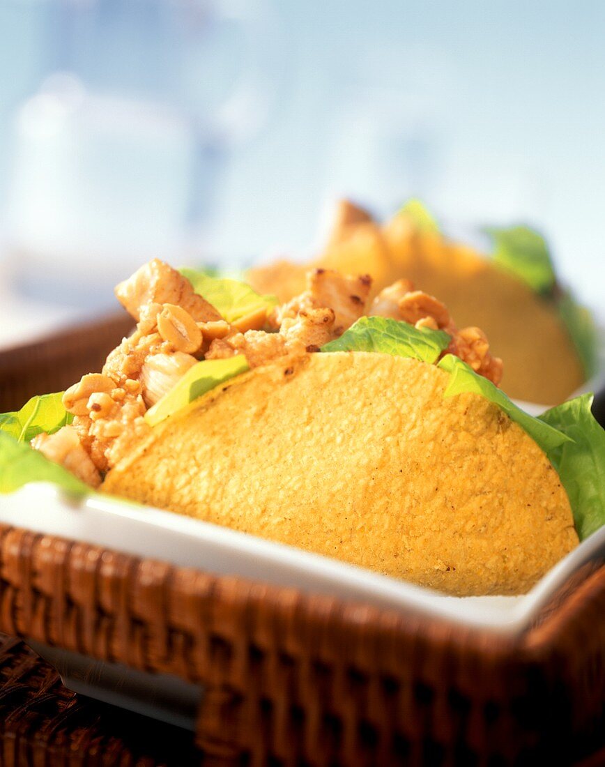 Taco shells with turkey and salad