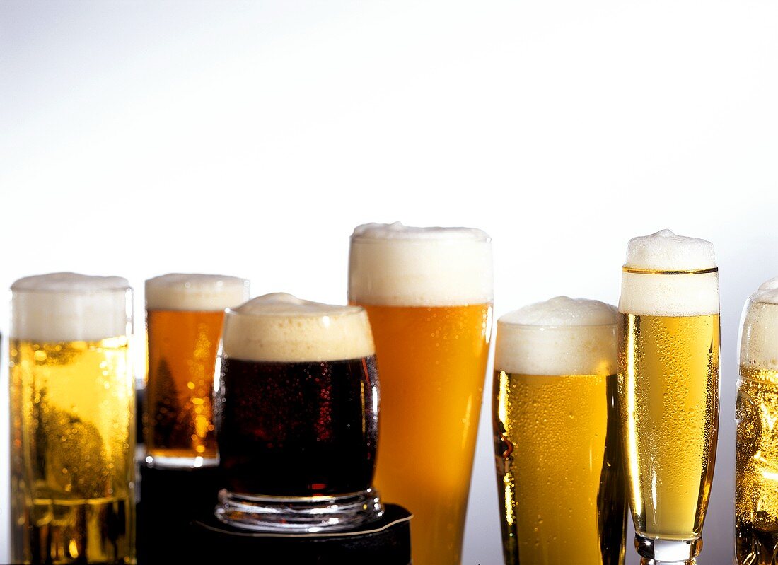 Various types of beer in glasses