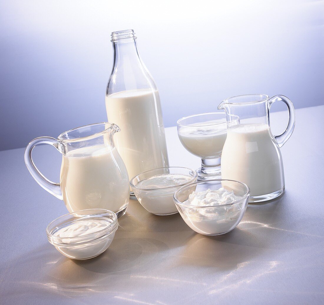 Verschiedene Milchprodukte (Milch, Quark, Kefir etc.)