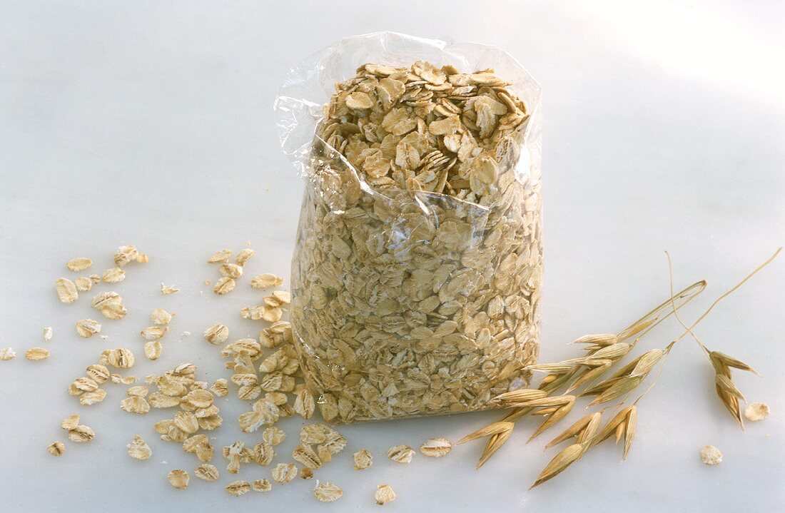 Rolled oats in plastic bag