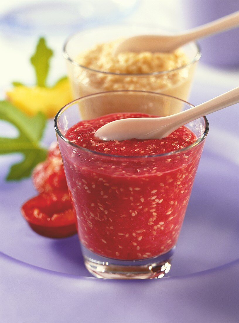 Baby food: plum puree with sesame; couscous & peach puree