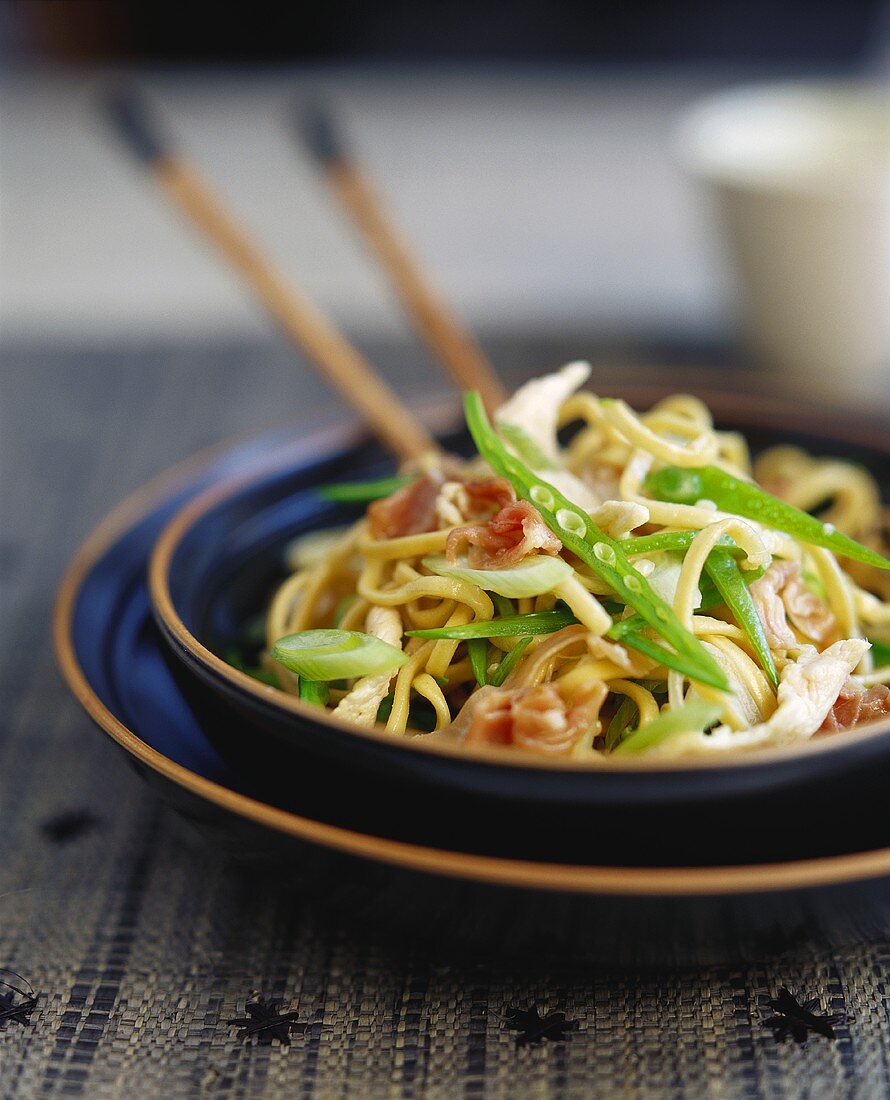 Chow mein (egg noodles with chicken & vegetables, China)