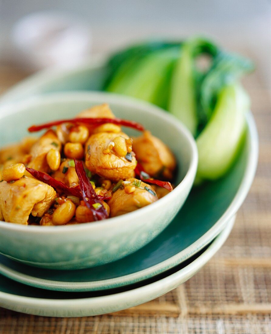 King pao (spicy chicken with peanuts and chili, China)