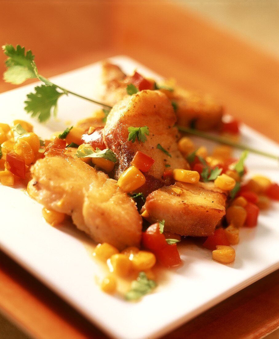 Red snapper with sweetcorn and peppers