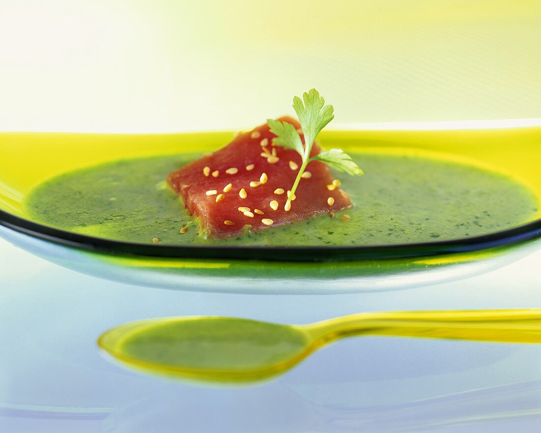 Herb soup with tuna