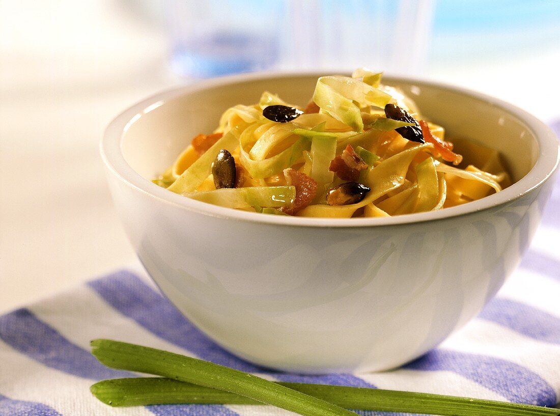 Krautfleckerl (pasta with cabbage) with pumpkin seeds