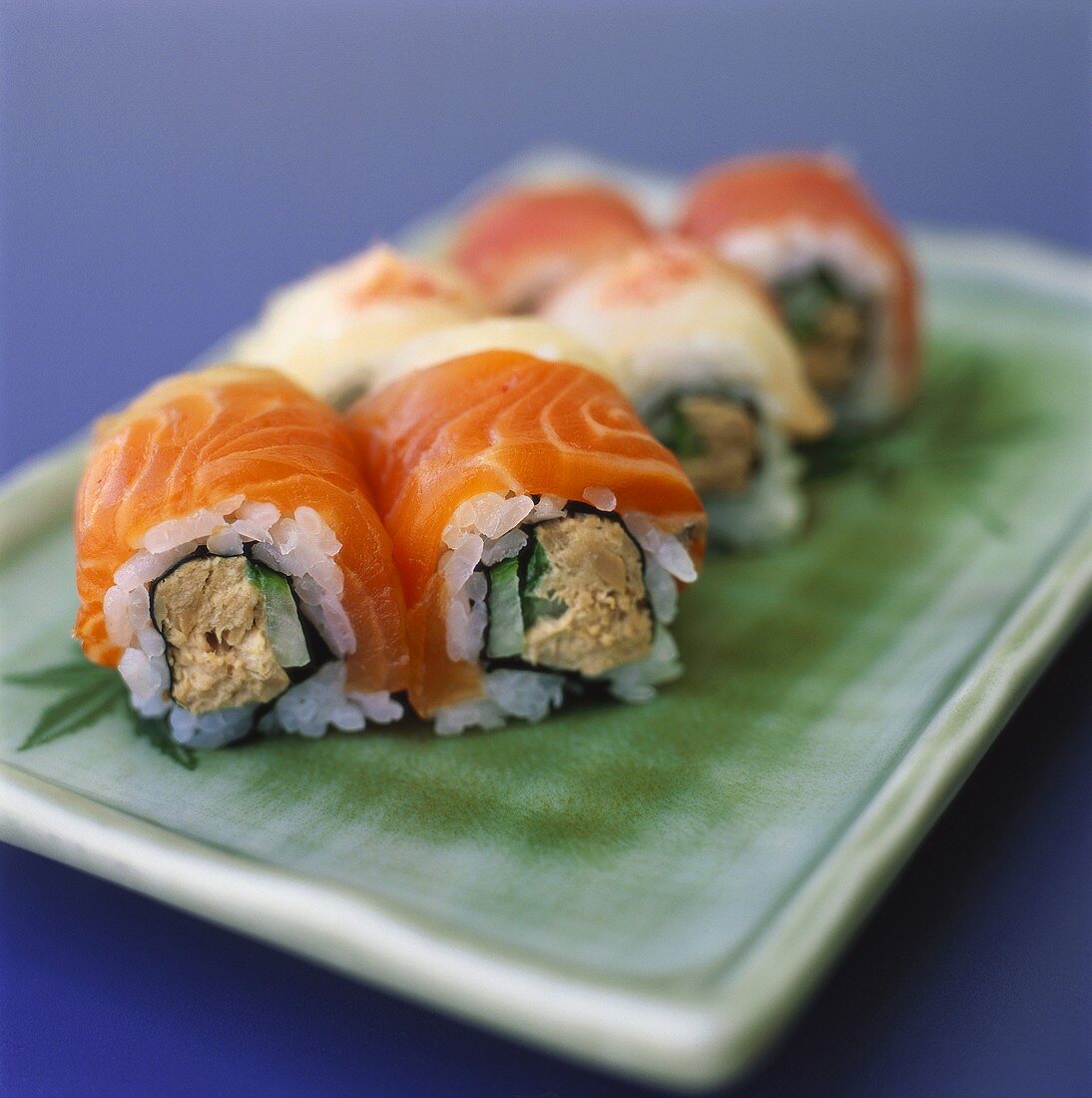 Sushi with salmon, tuna and cucumber