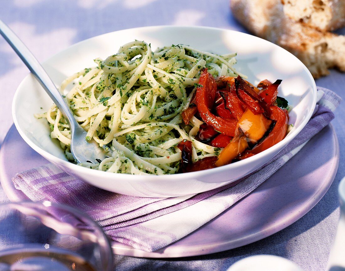 Pasta with herbs and roasted peppers