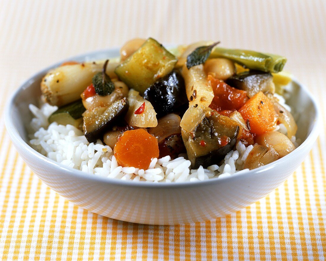 Middle Eastern vegetables on rice