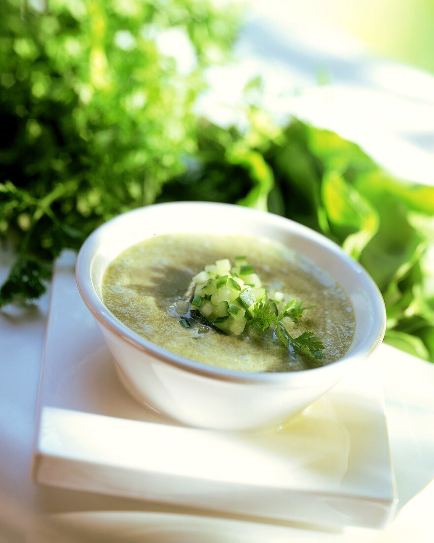 Cold cucumber soup with parsley