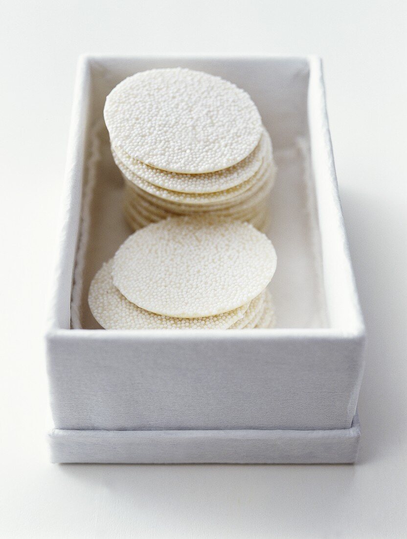White chocolate rounds in box
