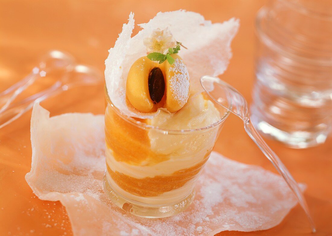 Apricot mousse with fruit in glass