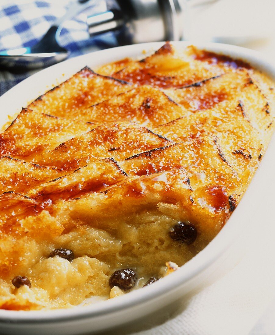 English bread and butter pudding with raisins