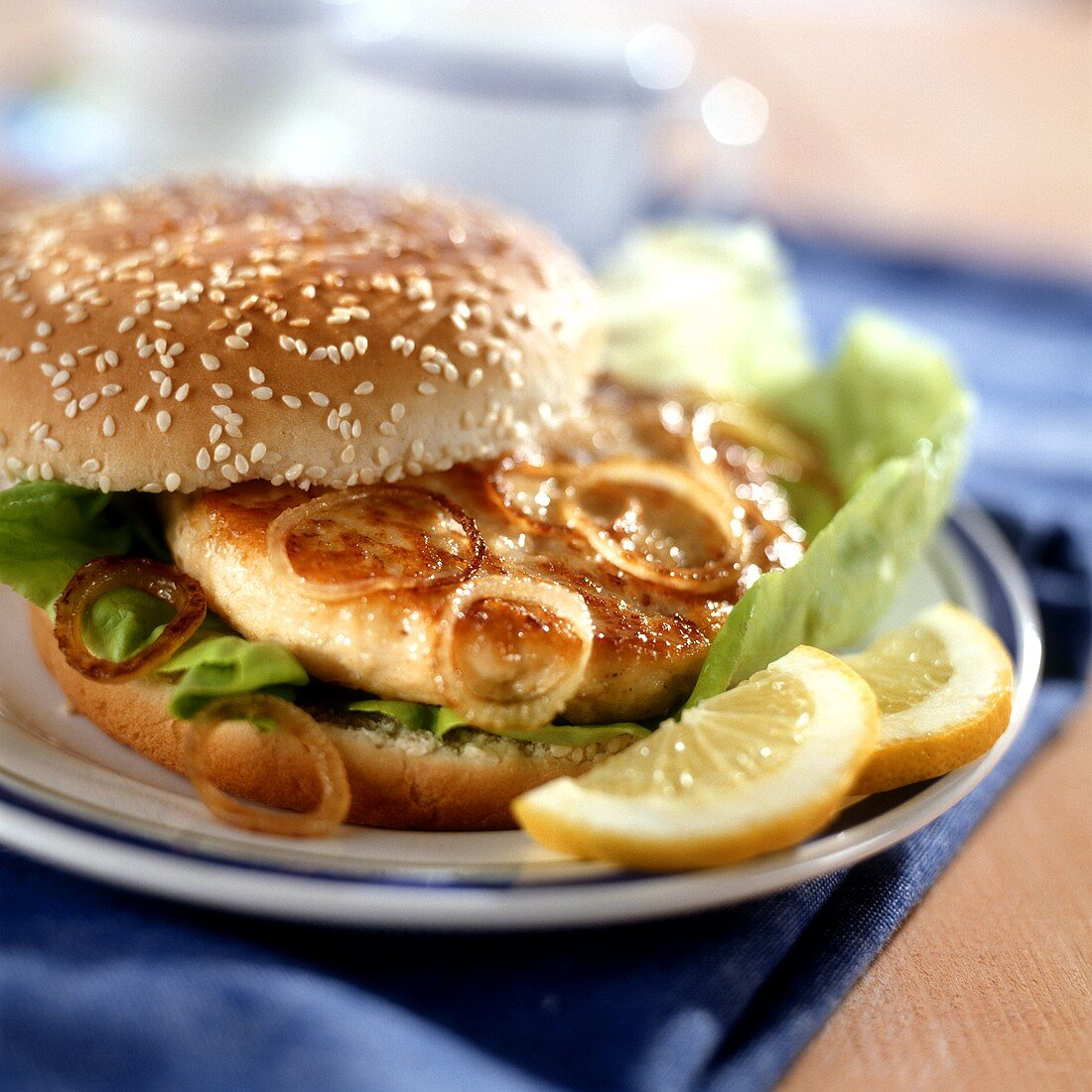 Fish burger with onions