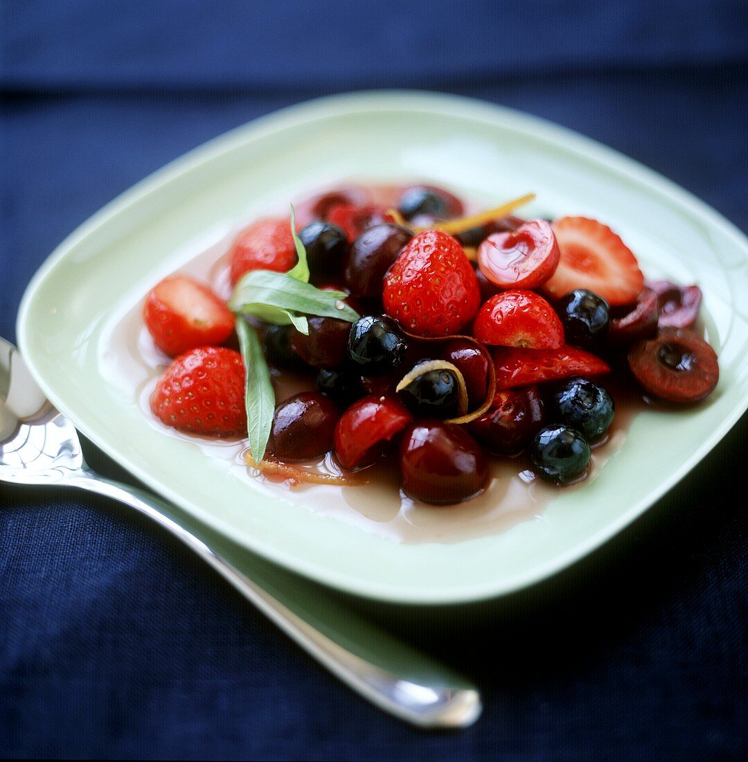 Summer fruit salad with strawberries, cherries etc