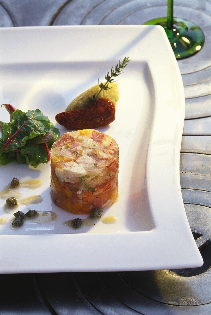 Jellied pork and crayfish with capers
