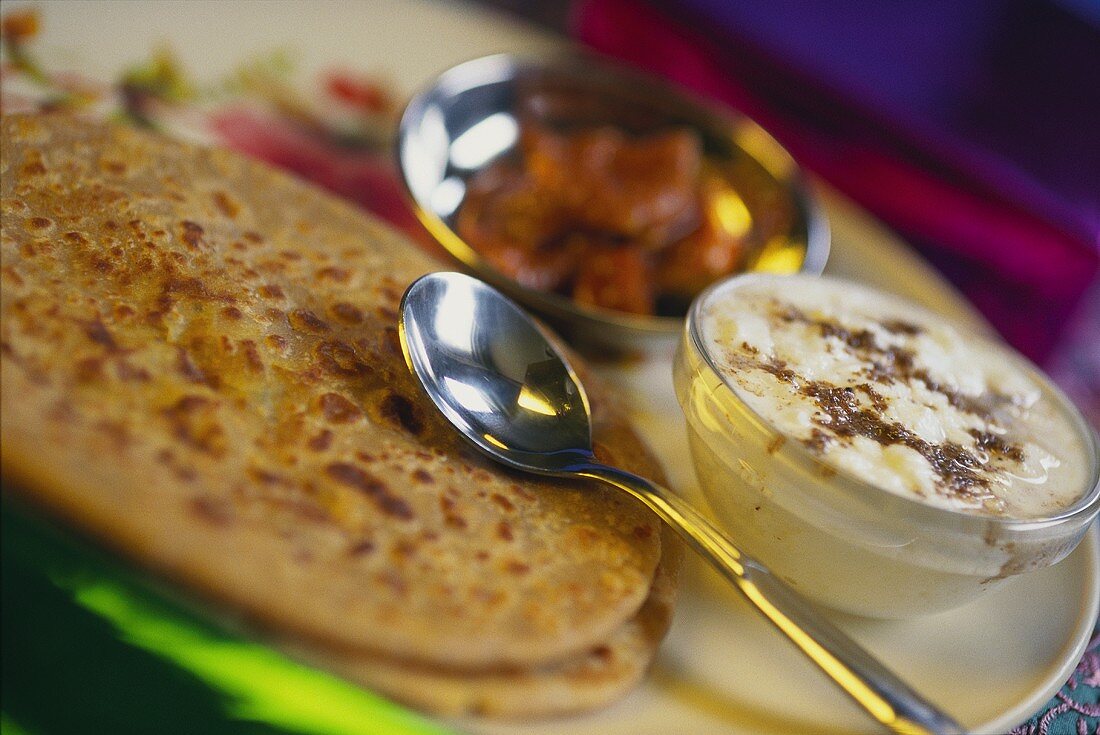 Indian potato breads (Paratha) with dip