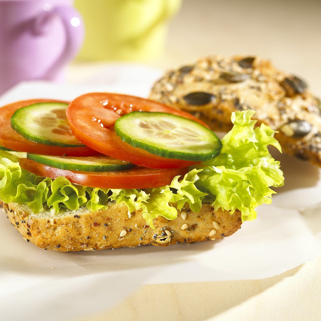 Veggie burger with tomatoes and cucumber