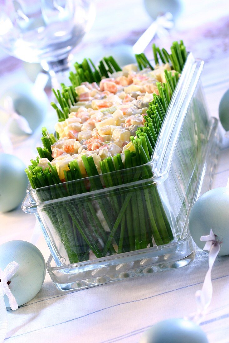 Vegetable salad with chives for Easter